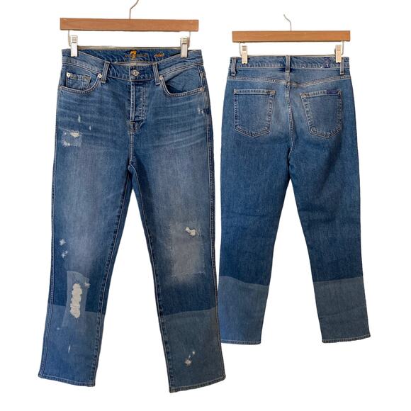 NWOT 7 For all Mankind Two toned light wash jeans Womens size 26 Edie Patchwork - Picture 1 of 8